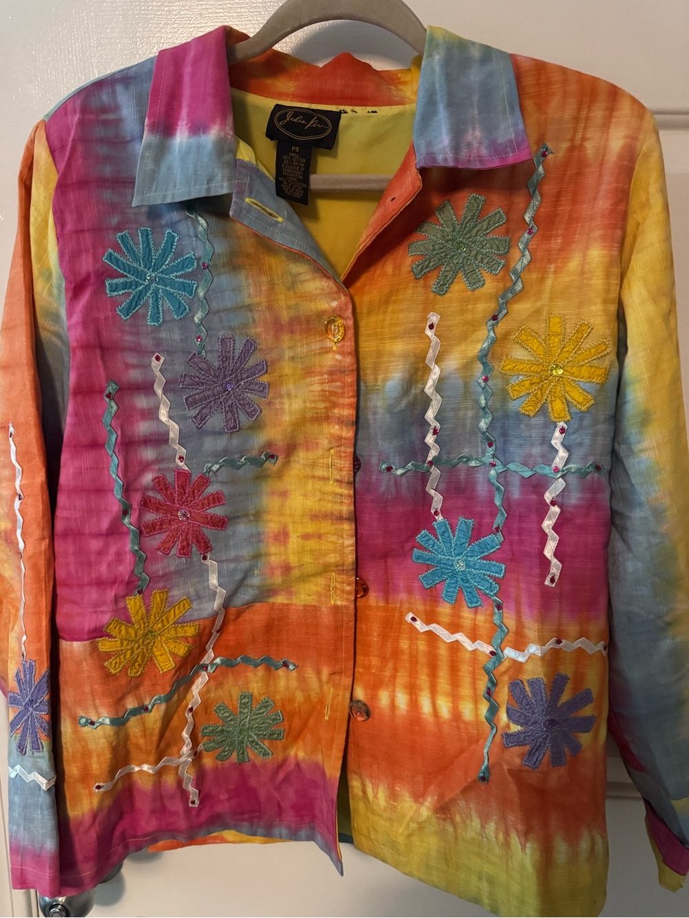 Colorful Tie-Dye Embroidered Button-Up Top - Multicolor